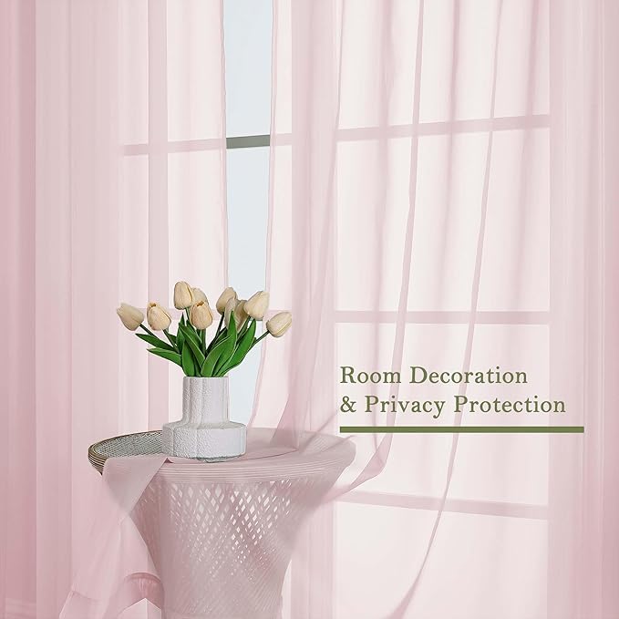 Lecloud Blush Pink Sheer Curtains for Bedroom 90 Inches Long 2 Pcs, Rod Pockets Window Curtains for Living Room Dining Room, Modern Farmhouse Decor Light Filtering Drapes, Each Panel 59" W x 90" L