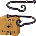 RTZEN Decorative Metal Curtain Tiebacks - Farmhouse Wrought Iron Curtain Holdbacks - Drapery Holders for Wall - Unique Metal Tie Backs for Curtains - 2 Pcs (Black Classic)