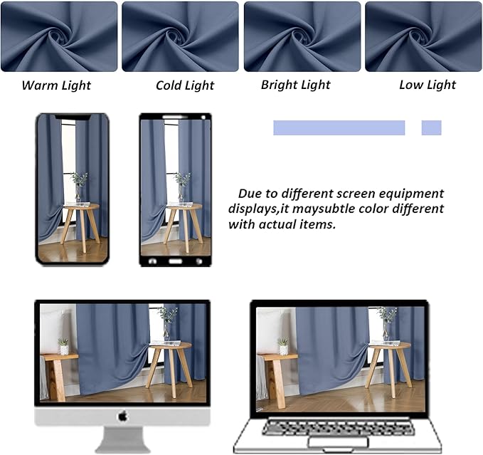 Simplebrand Ava Denim Blue Blackout Curtains for Bedroom, 72 Inch Length, 2 Panels, Privacy Thermal Insulated Rod Pocket Curtains for Patio, French Door, W40 x L72 Inch