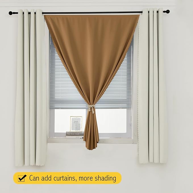 Self Adhesive Curtains, Stick Curtain Blackout Shades Window Cover Curtains for Living Room No Drilling, 47" W X 96" L, Brown, 1 Panel