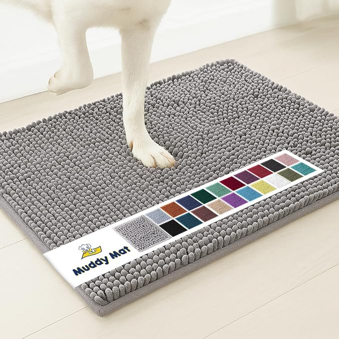 Muddy Mat® | Super Absorbent Door Mat Indoor, Microfiber Quick Dry Chenille Entryway Rug, Non-Slip Front Door Mat, Indoor Mats for Entryway, Machine Washable Pet Rug, Grey 6ft x 9ft