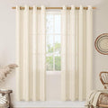LAMIT Semi Sheer Linen Curtains for Living Room, 80 Inch Length, Light Filtering Panels Bronze Grommet Faux Linen Textured Window Drapes for Bedroom/Porch, Beige, 52 x 80 Inch, 2 Panels