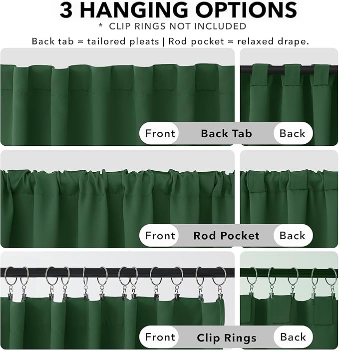 Deconovo Blackout Curtains, Thermal Insulated, W52 x L63 2 Panels, Back Tab, Machine Washable, Room-Darkening Drapes for Bedroom/Living Room Dark Forest