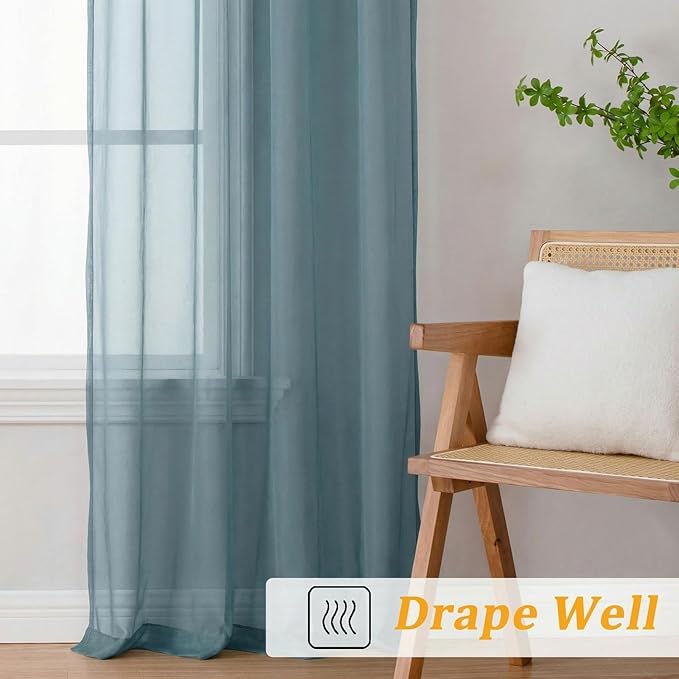 Gwine Extra Long Sheer Curtains 120 Inches Long - Light Filtering Rod Pocket Window Curtain Panels for Bedroom, Elegant Soft Voile Living Room Sheer Drapes, Each 42Wx120L, 10FT, 2 Panels, Dusty Blue