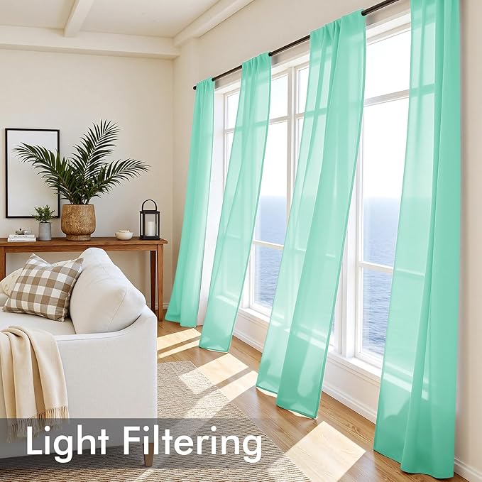 MIULEE Aqua Sheer Curtains 84 Inches Long, 4 Panels Set, Light Filtering Rod Pocket Voile Drapes for Living Room and Bedroom, Airy Soft Fabric Window Treatments, 42 x 84 Inches