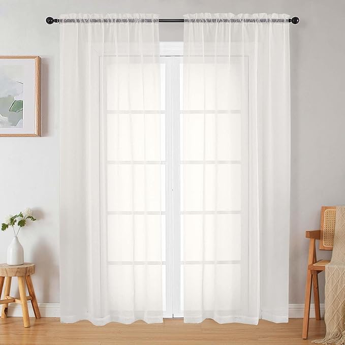 Ivory Sheer Curtains 84 Inches Long 2 Panels, Soft Airy Light Filtering Curtains for Bedroom Living Room, Modern Rod Pocket Privacy Drapes Window Treatments, Ivory, Total Wide 84 Inch