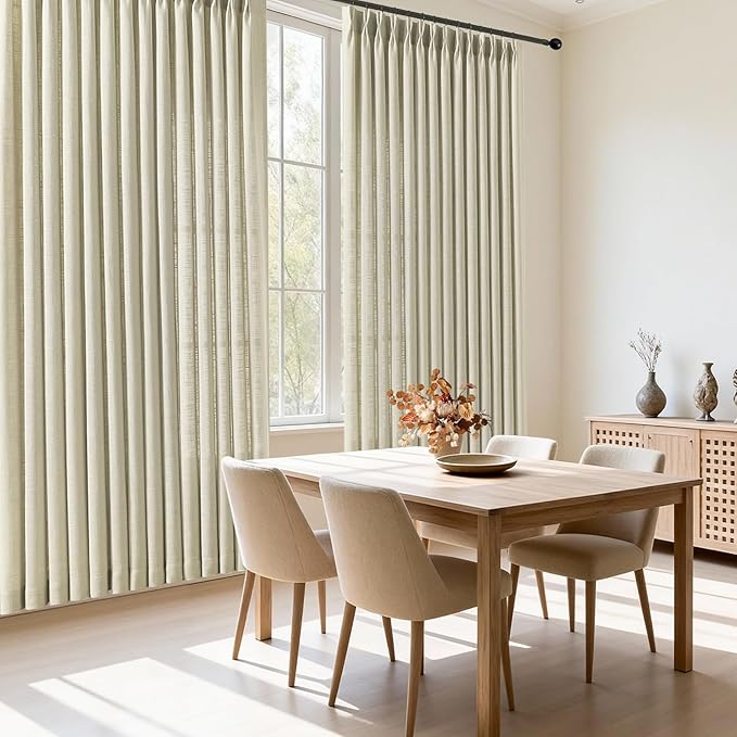 IVAPUPU Linen Pinch Pleated 84 Inch Curtains for Living Room, Semi Sheer Airy Privacy Linen Blend Curtain Memory Trained Back Tab Drapes with Hooks Rings for Bedroom Dining Room, 2 Panels, W40xL84