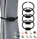 BEL AVENIR Magnetic Cotton Curtain Tiebacks, Decorative Drapery Holdbacks Modern Woven Tie-Backs with Exquisite Knot (Black Cotton, 4 Pack)