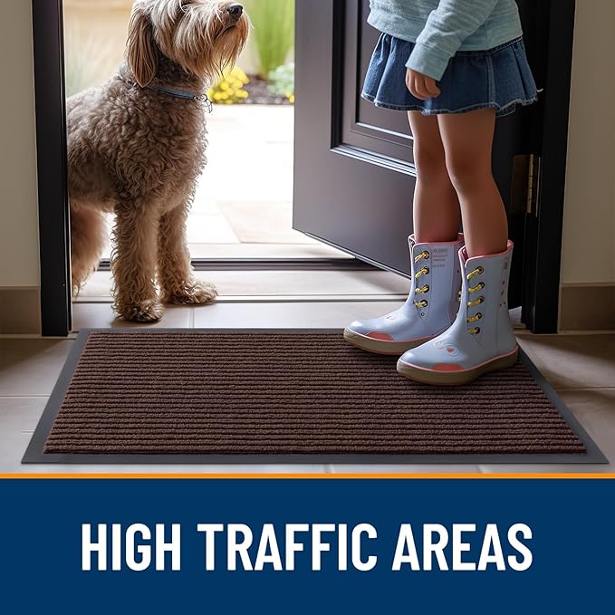 OLANLY Front Door Mat Indoor Outdoor Entrance, 2-Pack 47 x 32 Inch, Waterproof Heavy Duty Doormat, Fade Resistant, Low Profile, Easy Clean Patio Porch Welcome Floor Mats for Entry, Brown
