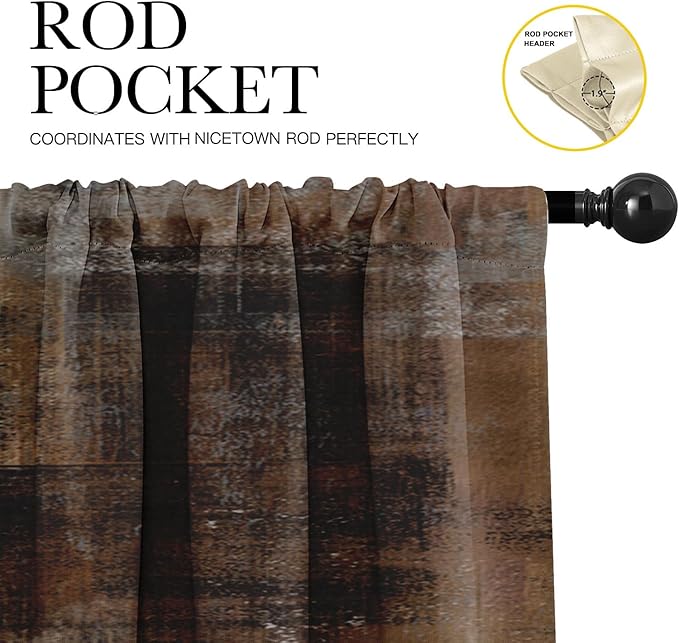 Emvency 4 Pack Valances Window Treatments, Abstract Dark Brown Art Painting Blackout Adjustable for Living Room Bathroom Bedroom Kitchen Over Sink, 52x12 Inch Rod Pocket Valances