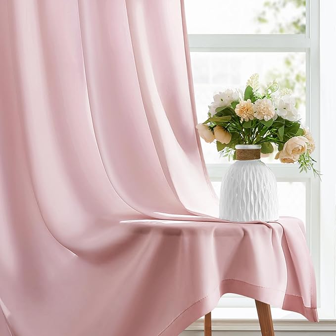 HOMEIDEAS Non-See-Through Light Pink Privacy Sheer Curtains, 52 X 54 Inches Long 2 Panels Sheer Curtains Light Filtering Window Drapes for Bedroom Living Room