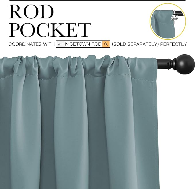 NICETOWN Greyish Blue Blackout Curtains Panels for Window, Thermal Insulated Rod Pocket Blackout Drapes/Draperies for Living Room (2 Panels, W52 x L95 inches)