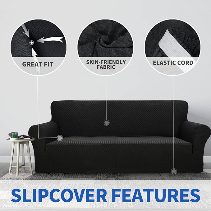 ZNSAYOTX 1 Piece Jacquard Chair Slipcovers for Living Room High Stretch Chair Covers with Arms Anti Slip Pets Friendly Couch Sofa Armchair Cover Furniture Protector (Chair, Black)