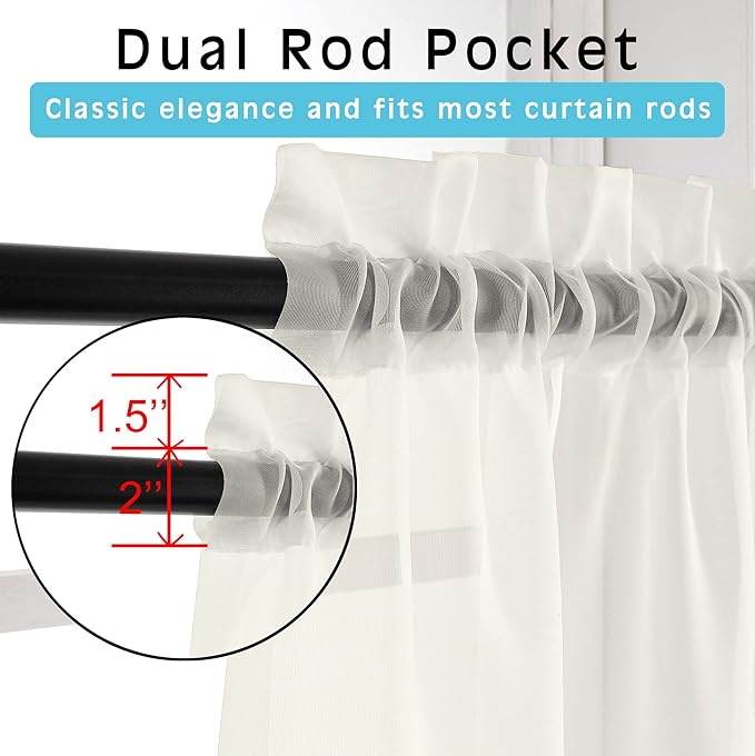 OVZME 2 Panels Ivory Sheer Curtains 72 Inches Length Window Treatment for Kitchen, Elegant Airy Transparent Curtain Draperies Rod Pocket for Kids Living Room, Each 42Wx72L