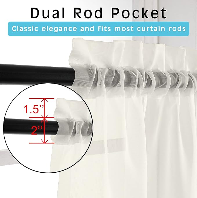 OVZME Ivory Sheer Curtains 36 Inch Length Kitchen Tiers - Short Voile Drapes, Solid Sheers Cafe Curtain for Bathroom Small Half Window - 2 Panels Set, Rod Pocket, 42" W x 36" L
