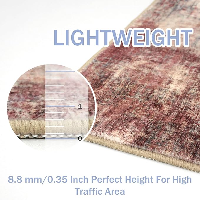 IOHOUZE Abstract Runner Rug 2x5 Ft Washable Runners for Hallways, Non Slip Kitchen Runner Printed Faux Wool Entryway Runner Indoor, Modern Abstract Floor Carpet for Hall Kitchen Bedroom, Red/Multi