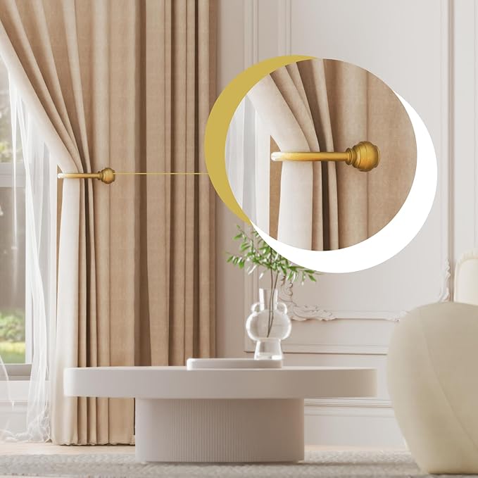Hion Curtain Holdbacks Gold 2pcs, Curtain Tiebacks Wall Mounted Curtain Hooks Holders for Drapes