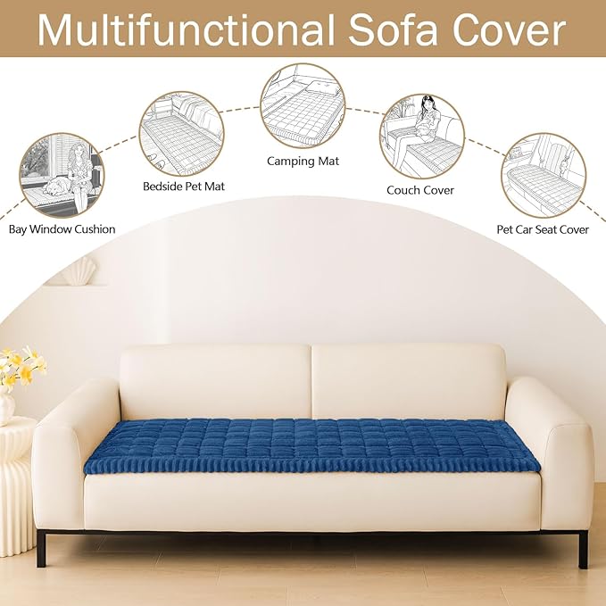 hyha Couch Covers for Dogs Washable, Non Slip Plush Dog Sofa Protectors, Fuzzy Pet Couch Covers for 3 Cushion Sofa Pet Friendly (Navy Blue, 27.6" x 70.9")