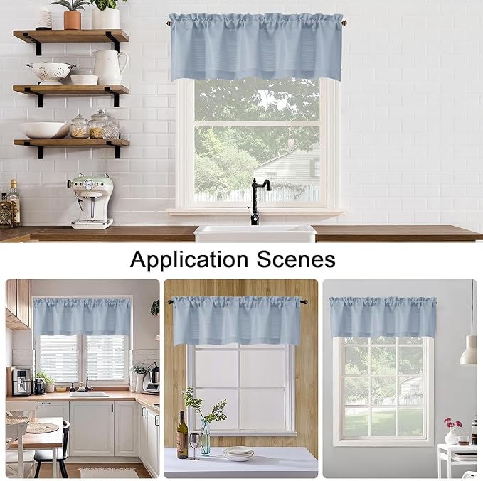 Chyhomenyc Short Curtain Valance for Windows, Light Filtering Faux Linen Textured Small Kitchen Window Curtain, Valance for Bathroom Laundry Basement, 60Wx12L inch, 1 Piece, Aqua with Greenish Tone