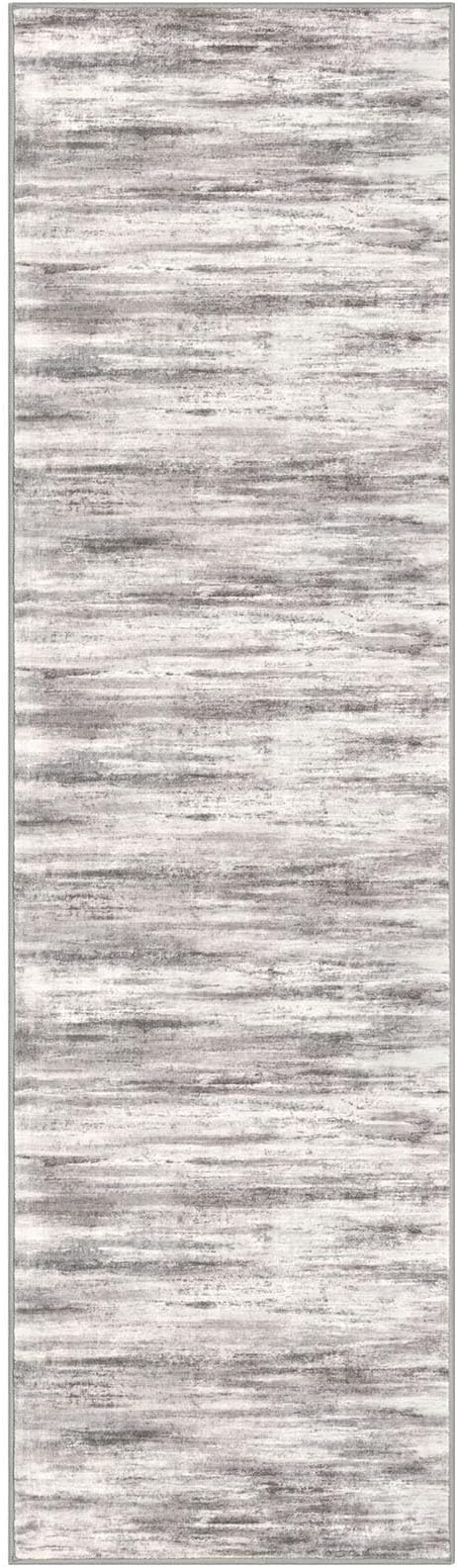 KOZYFLY Modern Abstract Washable Rug Runner 2x7 Hallway Runner Rug Non-Slip Soft Kitchen Runner Rugs, Print Grey/Light Beige/Brown Striped Carpet Runner for Entryway Bathroom