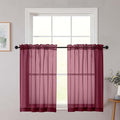 Cafe Curtains 36 Inch Length Tier 2 Pieces, Modern Soft Airy Sheer Kitchen Short Curtains for Small Window, Rod Pocket Small Curtain for Bathroom Basement, Burgundy, Each, 42" Wx36 L Inches