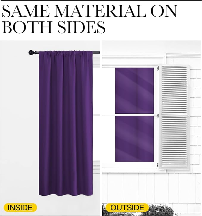 NICETOWN Blackout Purple Curtains for Living Room - Thermal Insulated Solid Rod Pocket Blinds for Bedroom Decor (Royal Purple, Set of 2 Panels, 42 x 48 Inch)