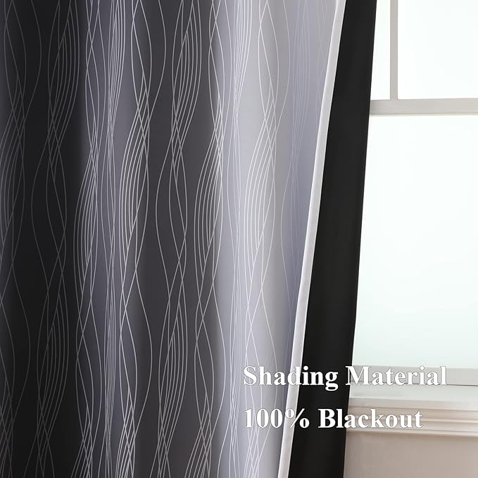 Estelar Textiler Black and Greyish White Blackout Curtains 45 Inch Length, Light Blocking Gradient Drapes for Bedroom, Thermal Insulated Grommet Ombre Curtains for Bathroom,42Wx45L,2 Panels