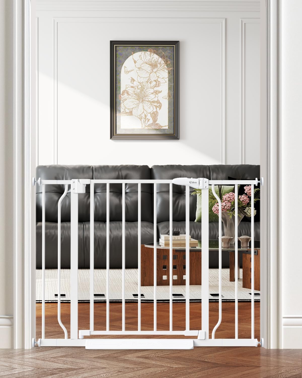 29"-40" Baby Gate for Stairs, Auto Close Stroller Friendly Dog Gate Indoor for Doorways, Pressure Mounted Baby Gate, Easy Walk Through Gate for Children & Pets, White