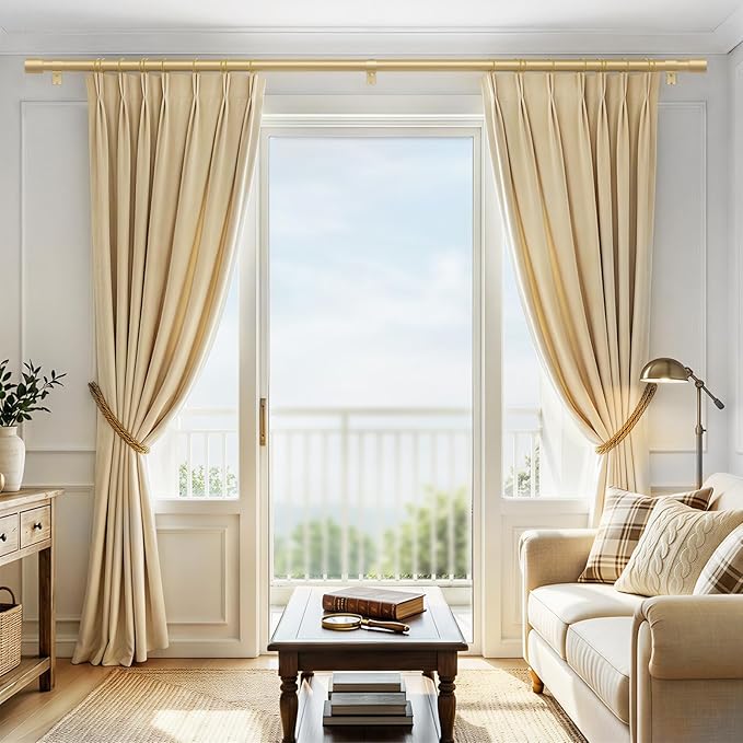 IFELS 2 Pack Heavy Duty Curtain Rods for Windows 66 to 120 Inch, 1 Inch Gold Curtain Rods Set of 2 Pack for Outdoor, Farmhouse, Bedroom, Adjustable Easy Install Curtain Rods (A2,Gold,30"-120"-2Pack)
