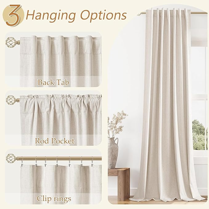 Guken 100% Blackout Curtains 40 Inch Wide by 84 Inch for Living Room Bedroom Back Tab Thermal Insulated Black Out Linen Drapes Room Darkening Window Curtains