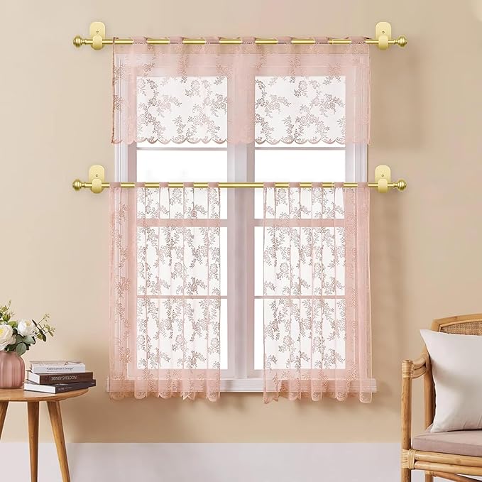 KAMANINA 2 Pack Curtain Rods No Drilling for Windows 16 to 30 Inches, 5/8 Inch Diameter Adjustable Single Curtain Poles with Adhesive Brackets, Gold