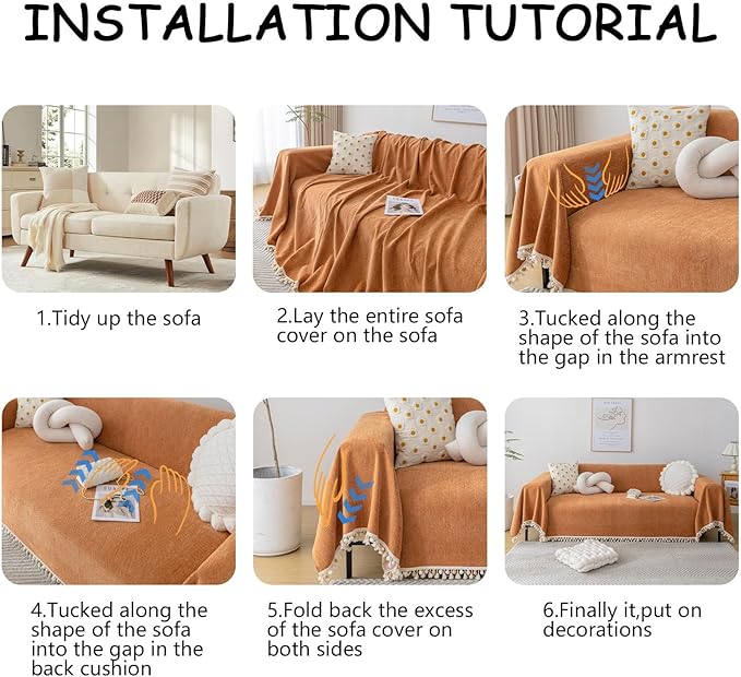 HANDONTIME Dark Orange Sofa Covers Couch Cover for Dogs Colorful Tassel Lovetseat Covers Pet Couch Cover Bohemian Sofa Cover for Couch Vintage Boho Couch Covers Futon Cover Pet-Friendly, 71" X118"