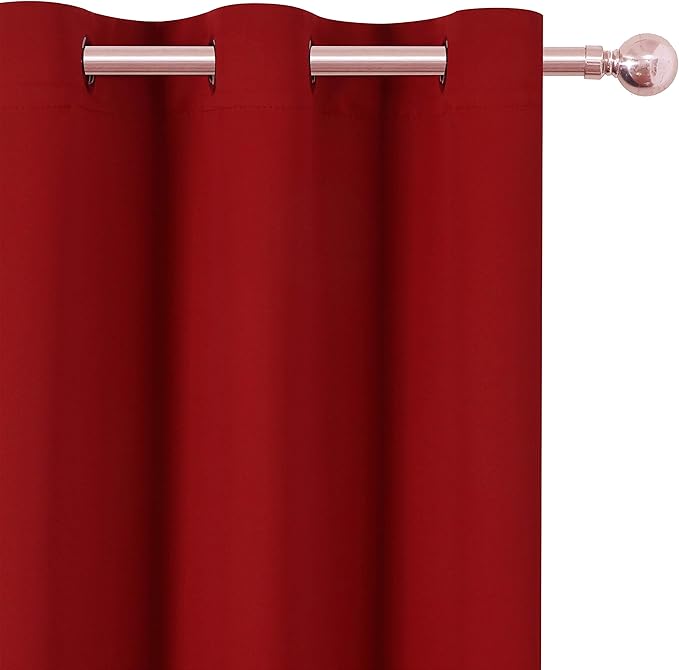 LEMOMO Red Bedroom Blackout Curtains/38 x 63 Inch Long/Set of 2 Curtain Panels/Thermal Insulated Room Darkening Curtains for Bedroom