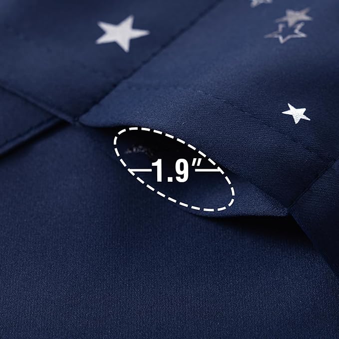 H.VERSAILTEX Blackout Curtain Valances for Kitchen Window/Living Room/Bathroom Privacy Added Rod Pocket Home Decoration Winow Valance, 52" W x 18" L, Glitter Stars in Navy Base (Pack of 4)