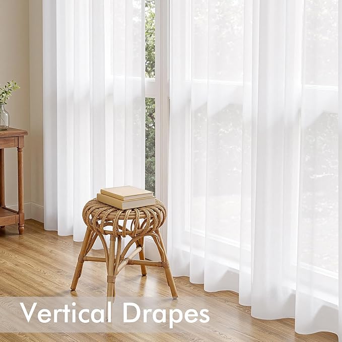 MIULEE White Sheer Curtains 92 Inches Long, 4 Panels Set, Light Filtering Voile Rod Pocket Drapes, Airy Soft Fabric Window Treatments for Living Room and Bedroom, 42 x 92 Inches
