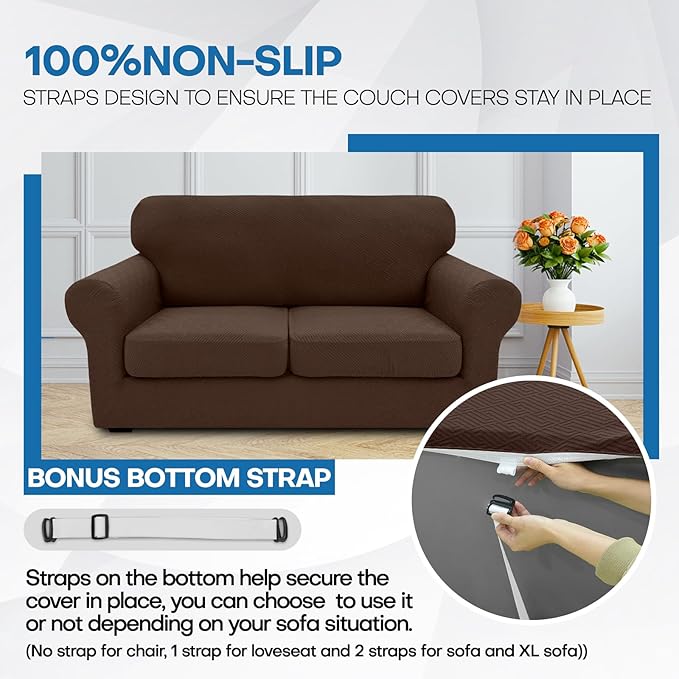 XINEAGE 2026 New 4 Pieces Couch Covers for 3 Cushion Couch Super Stretch Thick Soft Sofa Cover Anti Slip Sofa Slipcover Dogs Cats Furniture Protector (Coffee, 71"-91")