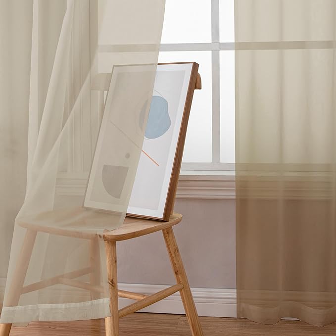 OWENIE Taupe Sheer Curtains 90 Inches Long for Bedroom Living Room 2 Panels Set, Rod Pocket Solid Taupe Curtains, Soft Touch Elegant Voile Curtains & Drapes for Nursery, 42"x90", 2 Pcs