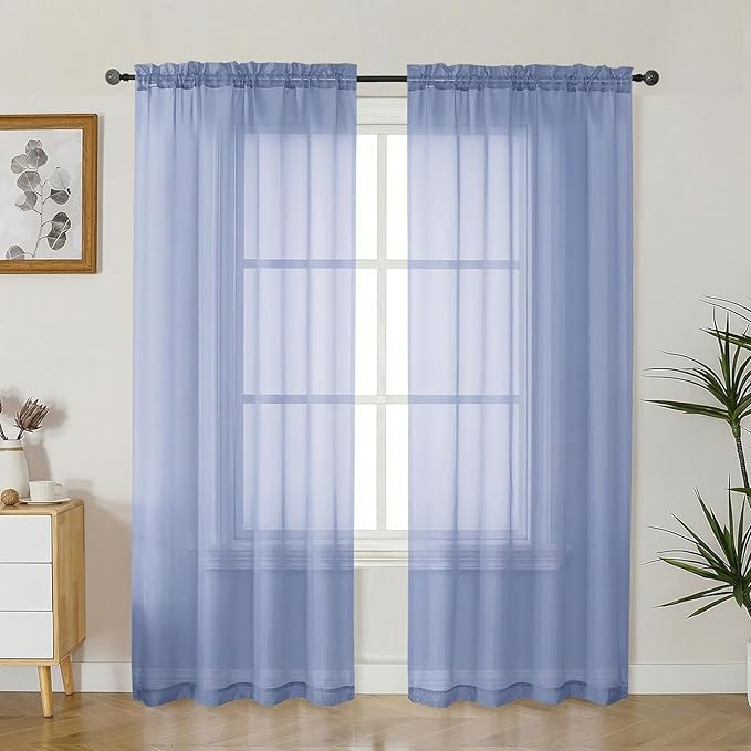 Gwine Denim Blue Sheer Curtains 72 Inches Long 2 Panels Set, Light Filtering Sheer Curtains for Living Room, Rod Pocket Window Treatments Drapes, Each 42Wx72L