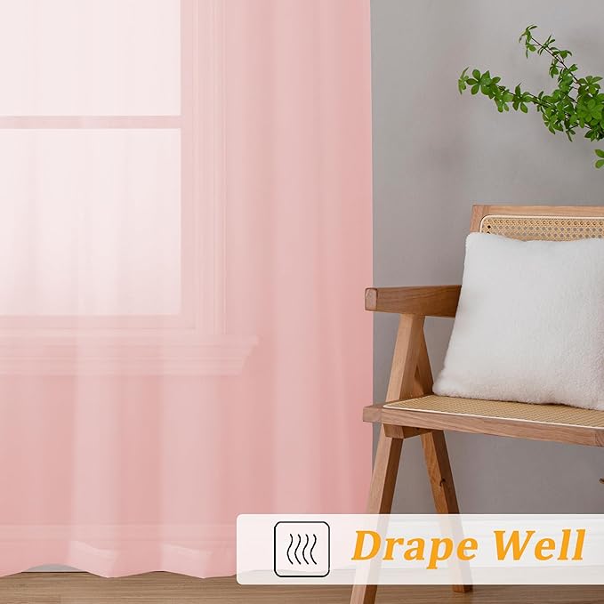 Gwine Blush Pink Valances for Windows, Small Light Filtering Rod Pocket Cafe Valance Curtains, Soft Sheer Curtain for Bathroom Laundry Basement, 42Wx14L inch, 2 Pieces