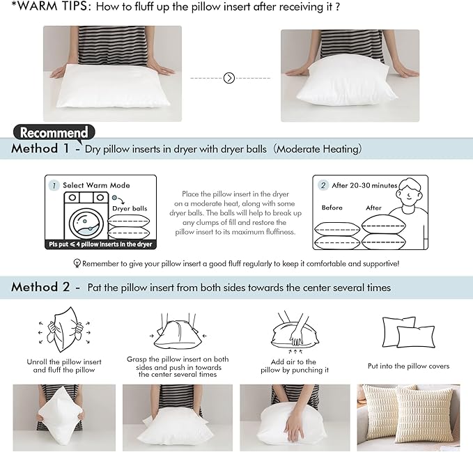 MIULEE Set of 2 Throw Pillow Inserts 20x20 Inches, Nowoven Decorative Pillow Inserts for Living Room
