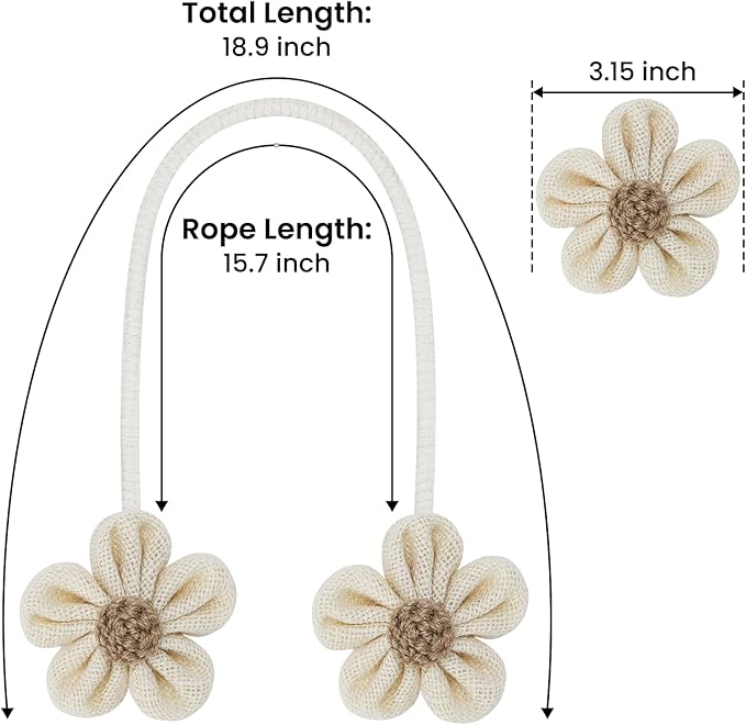KLOGTSIND Flower Curtain Tiebacks, 2 Pack Curtain Ties Elegant DIY Curtain Holdbacks, Decorative Window Drape Twist Tie Backs for Boho Bedroom Decor, Nursery Decor, Farmhouse Décor