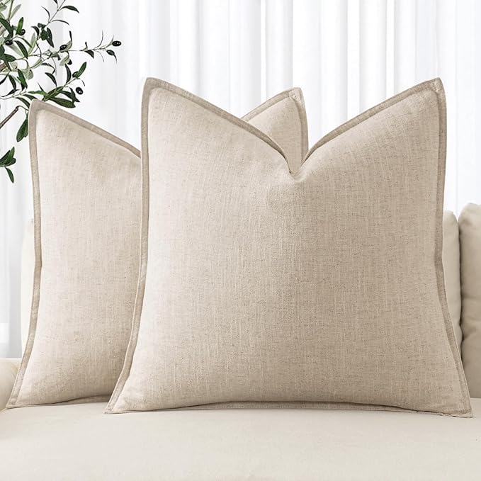 MIULEE Decorative Linen Euro Sham Pillow Covers 28x28 Inch Natural Beige Boho FarmhouseNeutral Couch Throw Pillows for Bed Pack of 2 Accent Modern Pillowcase Sofa Livingroom Home Decor