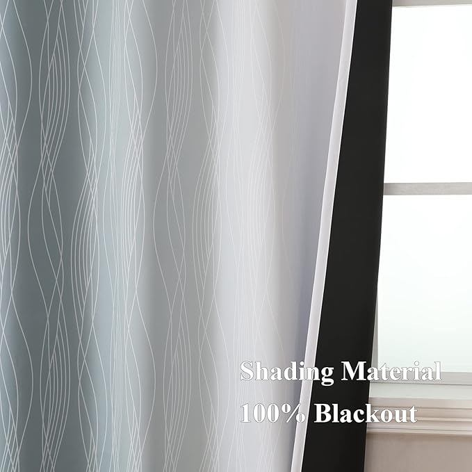 Estelar Textiler Stone Blue and Greyish White Blackout Curtains 54 Inch Length, Light Blocking Gradient Grommet Drapes for Living Room, Thermal Insulated Ombre Curtains for Bathroom,52Wx54L,2 Panels