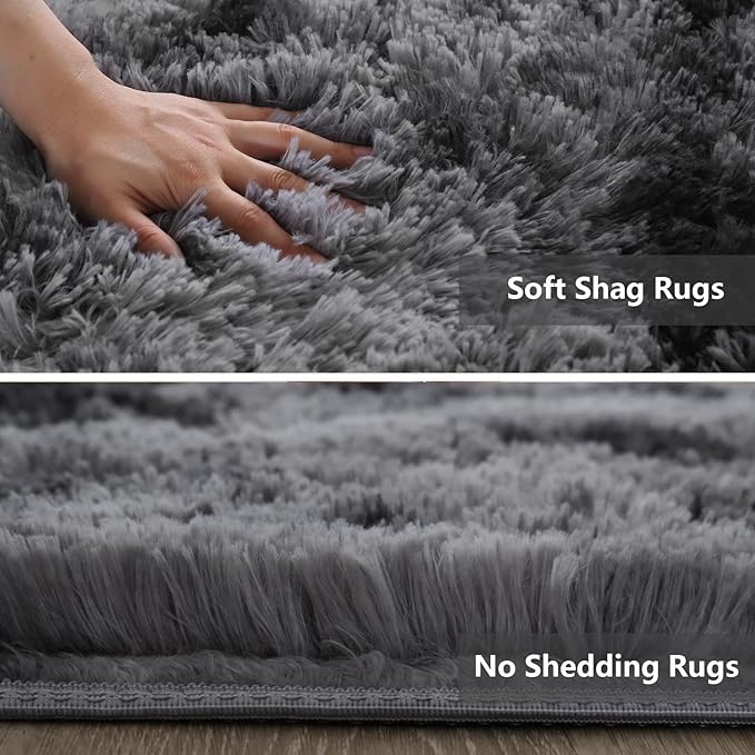Shag Area Rugs for Bedroom Living Room,8X10 Ultra Soft Fluffy Area Rugs for Dorm, Indoor Carpet Nursery Rugs for Kids Girls Room Home Decor, Black Grey
