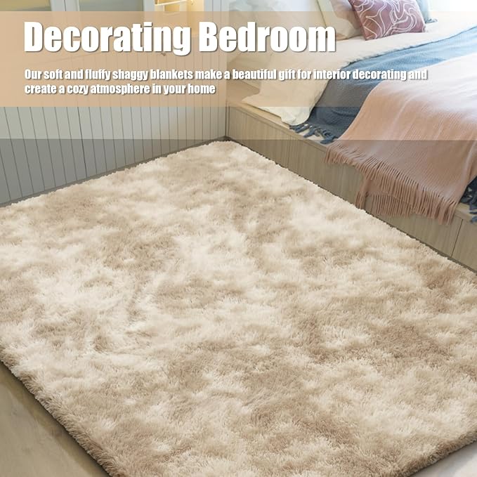 Ultra Soft Fluffy Area Rugs for Bedroom Living Room 10x14, Nursery Rug, Non-Slip Carpet for Kids Dorms Decor, Shaggy Bedside Rug, Mottling Beige
