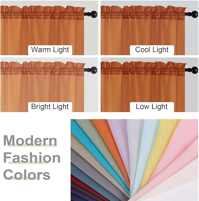 Orange Sheer Curtains 84 Inches Long 2 Panels, Soft Airy Light Filtering Curtains for Bedroom Living Room, Modern Rod Pocket Privacy Drapes Window Treatments, Orange, Total Wide 84 Inch