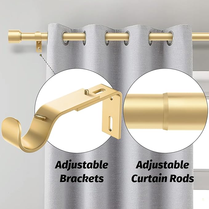 GEEBOBO Gold Curtain Rods for Windows 120 to 170 Inch, 1 Inch Extra Long Heavy Duty Easy Install Adjustable Curtain Rods Set for Outdoor, Farmhouse, Bedroom, Living Room (Gold, 30"-170")