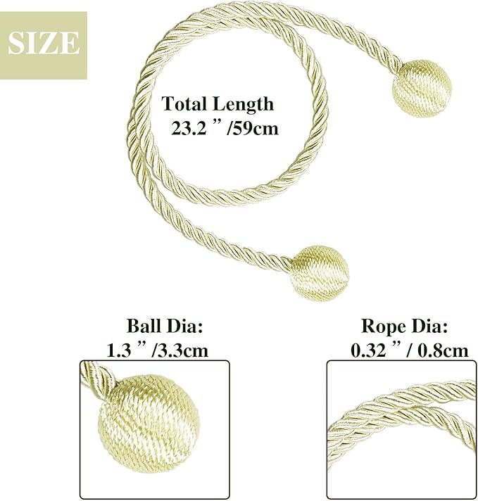 Curtain Tiebacks Outdoor Elegant Decorative Tie Backs Modern Rope Tiebacks for Drapes Window Curtain Holdbacks for Draperies (Cream, 4)