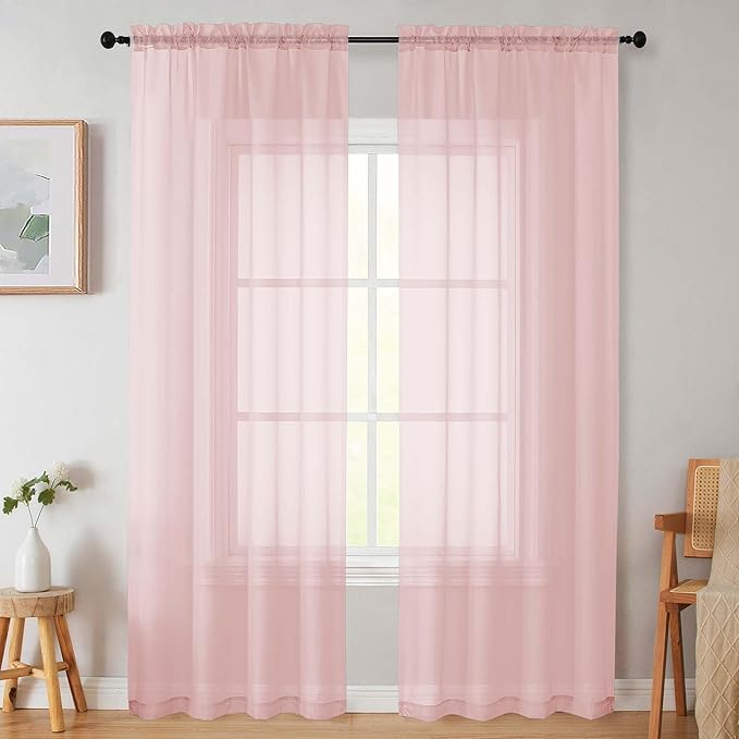 Blush Sheer Curtains for Bedroom Living Room 90 Inches Long 2 Panels Set, Soft Airy Light Filtering Sheer Window Treatments, Modern Rod Pocket Curtains Drapes, Each 42" Wx90 L Inch