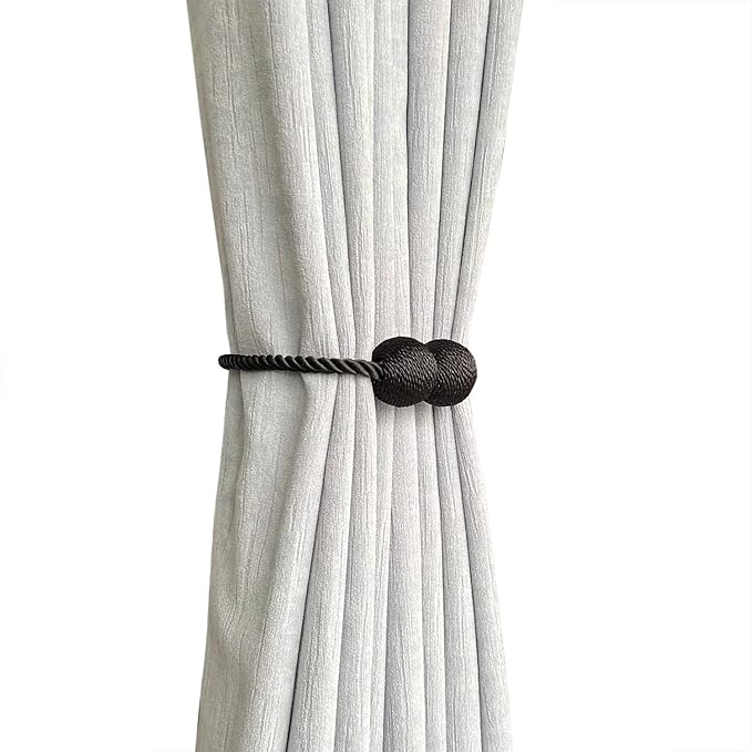 MELALUXE 2 Pack Magnetic Curtain Tiebacks, Decorative Curtain Holdbacks for Window Décor (Black)